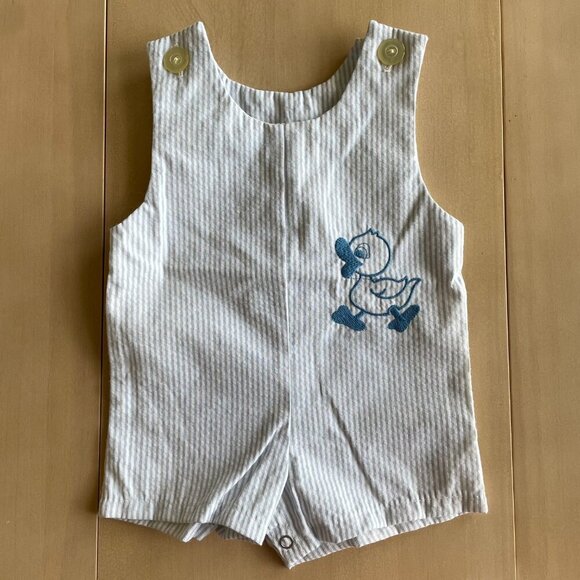 Vintage Royal Heir Made in the USA Baby Boy Duck Ducky Romper Overalls - 12 Mo. - Picture 2 of 9